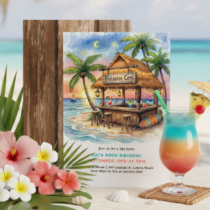 Tiki Bar Tropical Beach Birthday Party Invitation