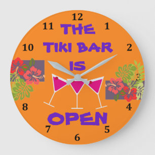 Tiki Bar Tropical Hibiscus Cocktails Custom Colour Large Clock