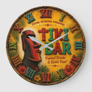 Tiki Bar Vintage Island Cocktail Lounge Large Clock