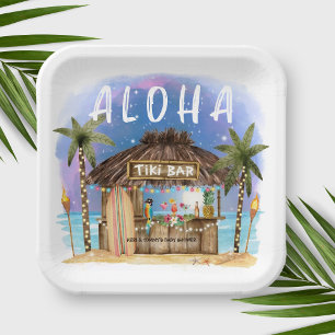 Tiki Beach Bar Tropical Baby Shower Paper Plate