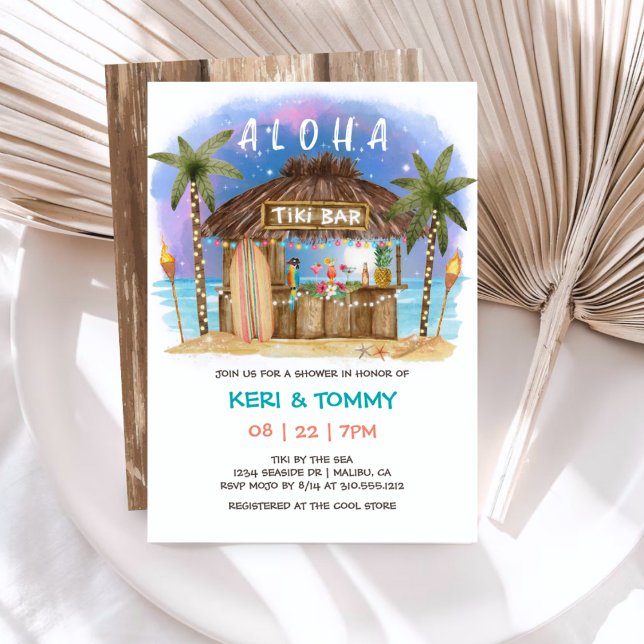 Tiki Beach Bar Tropical Night Sea Couples Shower Invitation (Creator Uploaded)