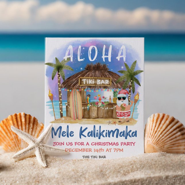 Tiki Beach Bar Tropical Santa Christmas Party Invitation (Creator Uploaded)