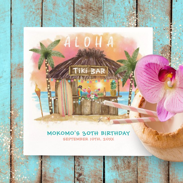 Tiki Beach Bar Tropical Sea Birthday Napkin (Creator Uploaded)