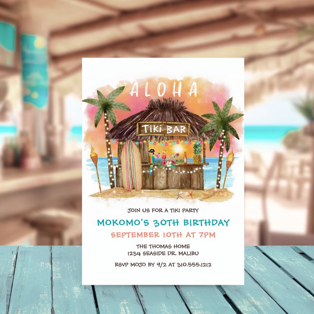 Tiki Beach Bar | Tropical Sea Sunset Birthday Invitation (Creator Uploaded)