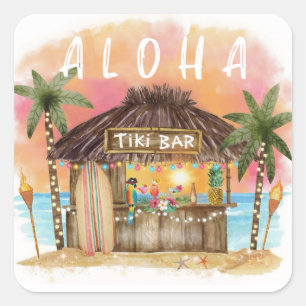 Tiki Beach Bar Tropical Surf & Sea  Square Sticker