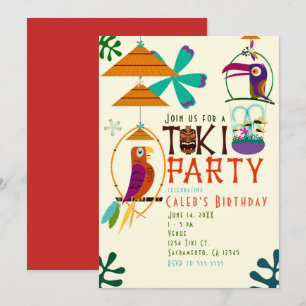Tiki Birds Birthday Party Vintage Luau Invitations