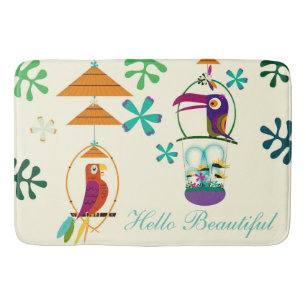 Tiki Birds Birthday Party Vintage Retro Custom Bath Mat