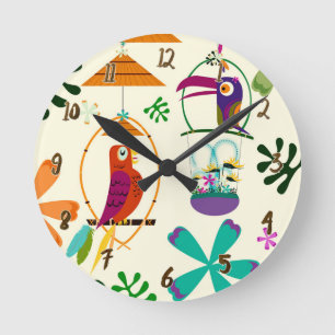 Tiki Birds Tropical Custom Personalised Round Clock