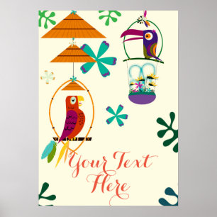 Tiki Birds Vintage Retro Personalised Banner Poster