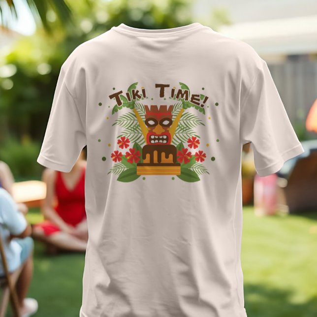 Tiki Birthday Palm Trees Hawaiian Flowers Luau Tri-Blend Shirt (Retro-inspired tiki-themed t-shirt for a Hawaiian themed birthday luau celebration. Custom text!)