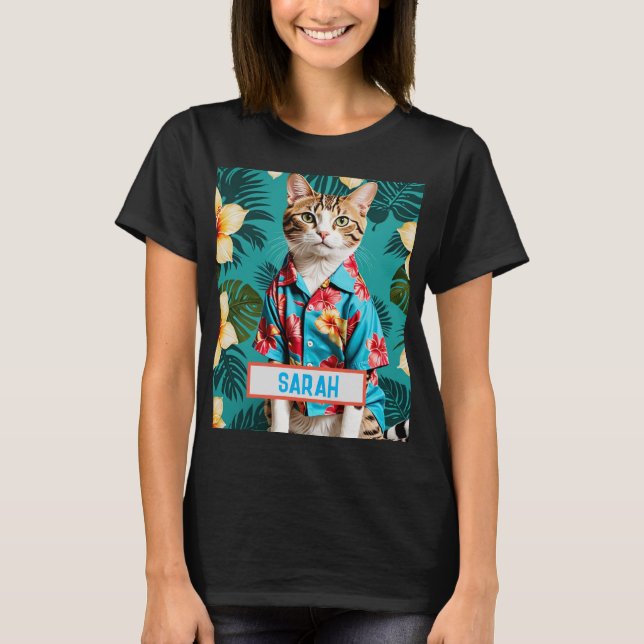 Tiki Cat Hawaiian – Custom Name Cat Lover  T-Shirt (Front)