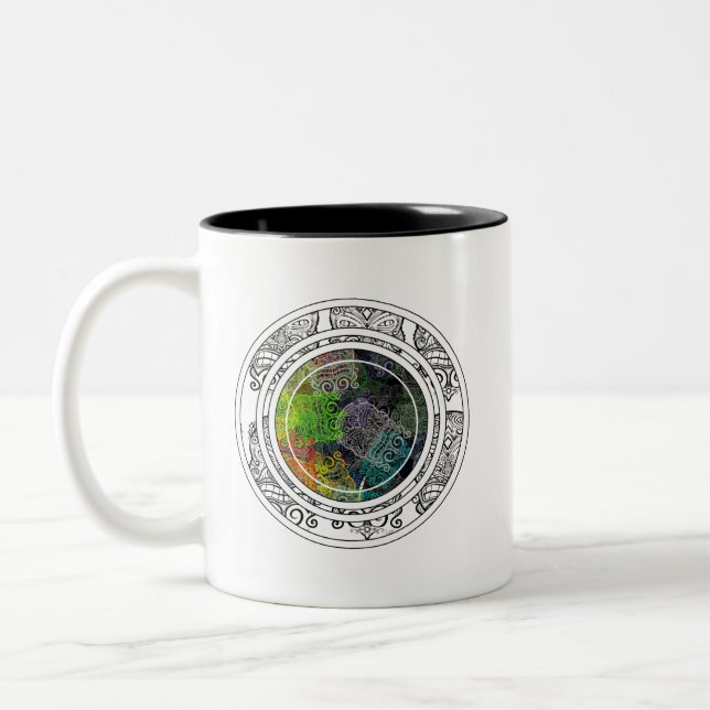 Tiki Colourful Circle Pattern Two-Tone Coffee Mug (Left)