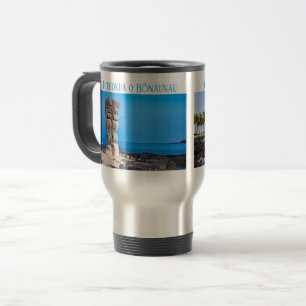 Tiki Couple & Black Lava, Big Island, Hawaii, Travel Mug
