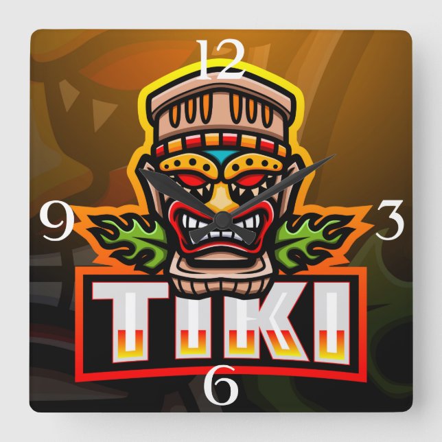 Tiki Ethnic Mask Square Wall Clock (Front)