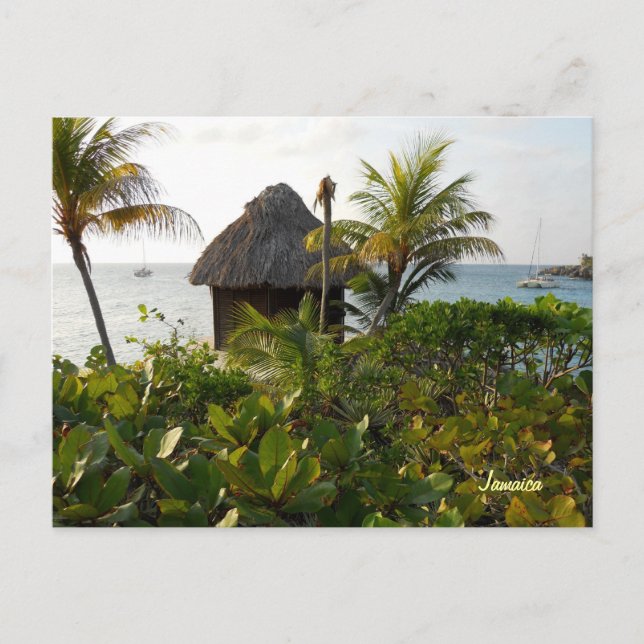 Tiki Hut and Palm Trees by the Sea Negril Jamaica Postcard (Front)