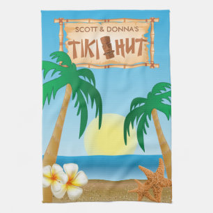 Tiki Hut Summer Design Tea Towel