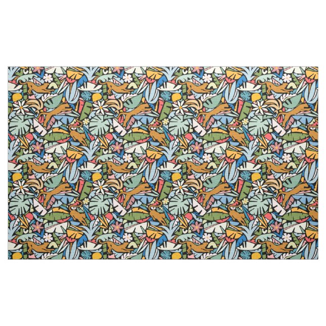 Tiki Jungle Mid Century Modern Illustration Fabric (Yard)