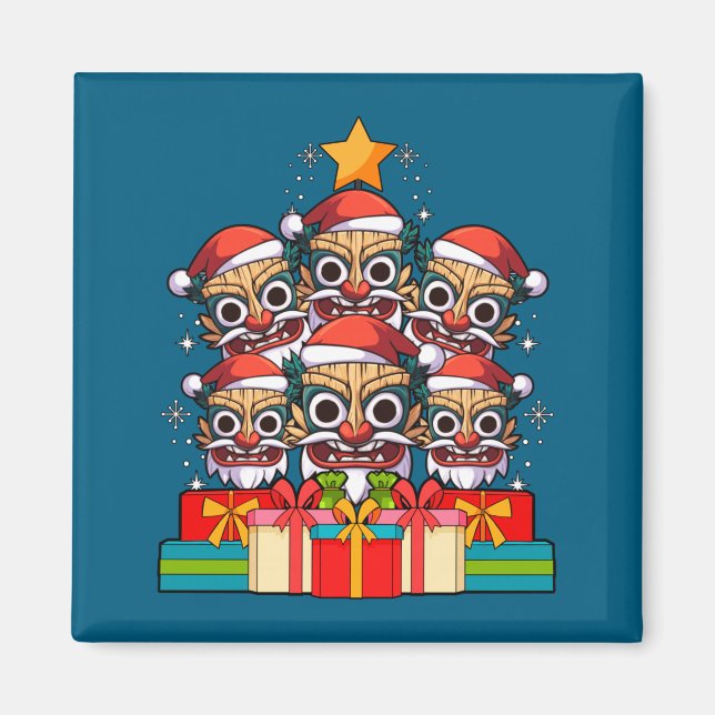 Tiki Le Luau Hawaiian Tiki Mask Christmas Tree Xma Magnet (Front)