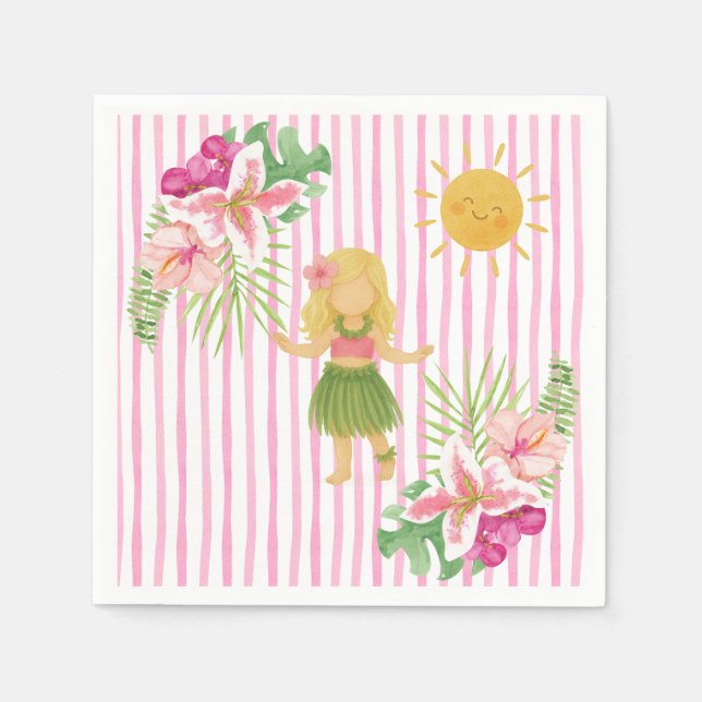 Tiki Luau Party, Hawaii Birthday, Hula Girl  Napkin (Front)