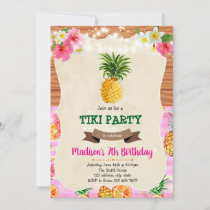 Tiki luau pineapple birthday invitation
