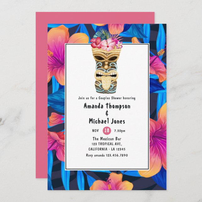 Tiki Luau Summer Beach Couples Shower Invitation (Front/Back)