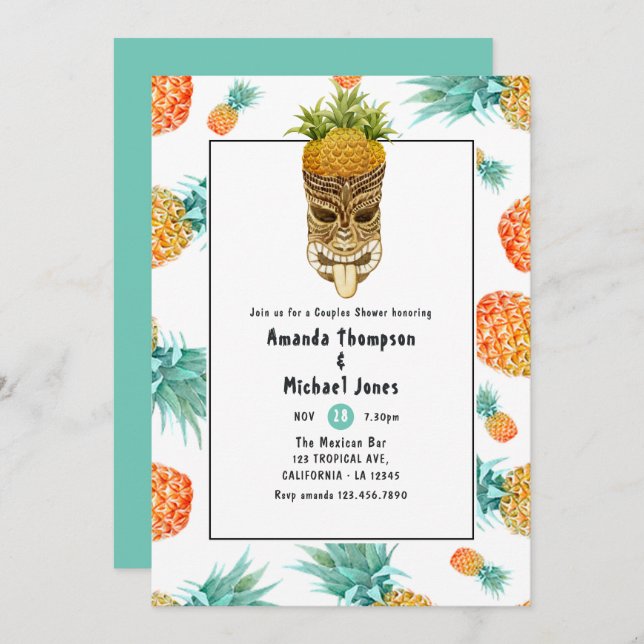 Tiki Luau Summer Pineapple Beach Couples Shower Invitation (Front/Back)