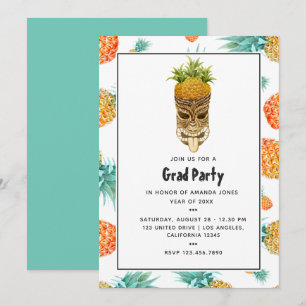 Tiki Luau Summer Pineapple Beach Graduation Party Invitation