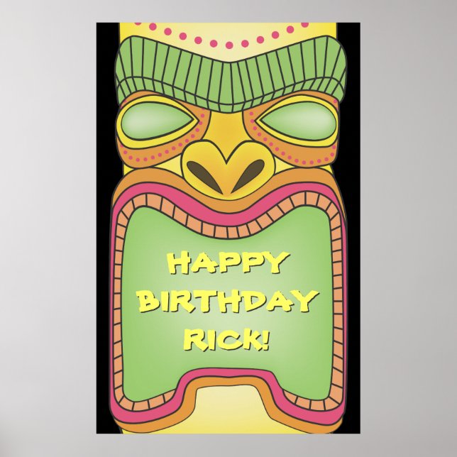 Tiki Luau Theme Birthday BBQ Banner Poster (Front)