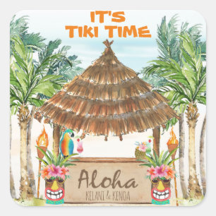 Tiki Luau Tropical Beach Aloha Square Sticker