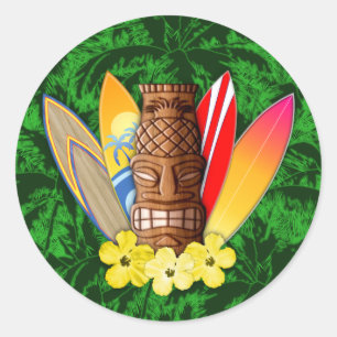 Tiki Mask And Surfboards Classic Round Sticker