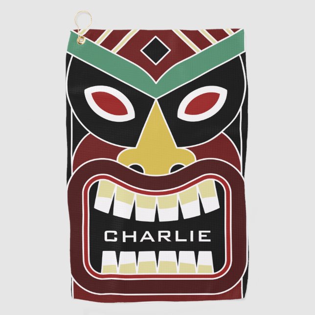 Tiki Mask custom name golf towel (Front)