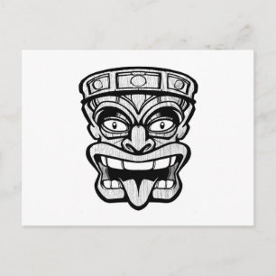 tiki mask hawaiian art postcard