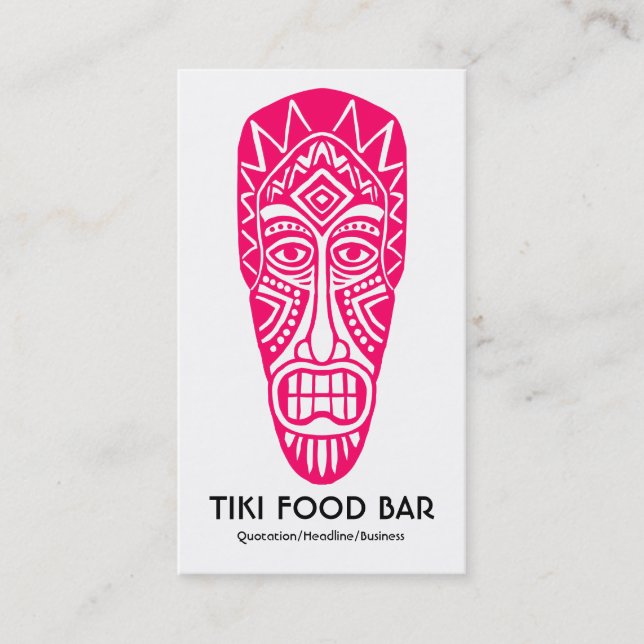 Tiki Mask - Neon Red on White Business Card (Front)