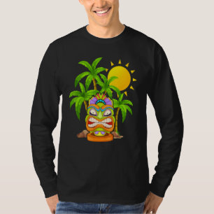 Tiki Mask Polynesian Palm Trees Hawaiian Totem Lua T-Shirt