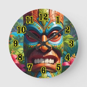 Tiki Mask Round Clock