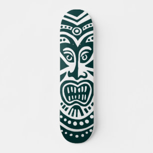 Tiki Mask Style - Dark Green on White (Retro) Skateboard