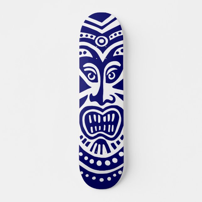 Tiki Mask Style - Navy on Wood (Retro) Skateboard (Front)