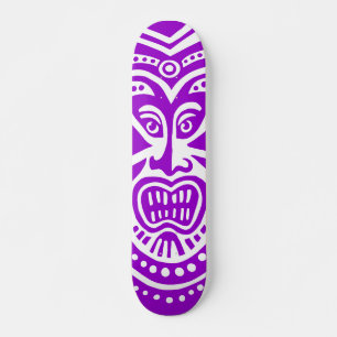 Tiki Mask Style - Purple on Wood (Retro) Skateboard
