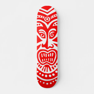 Tiki Mask Style - Red on Wood (Retro) Skateboard