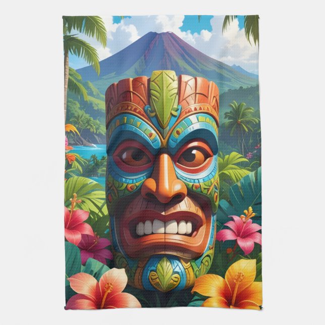 Tiki Mask Tea Towel (Vertical)