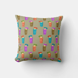 Tiki Mugs Retro Hawaiian Tropical Drinks Cushion