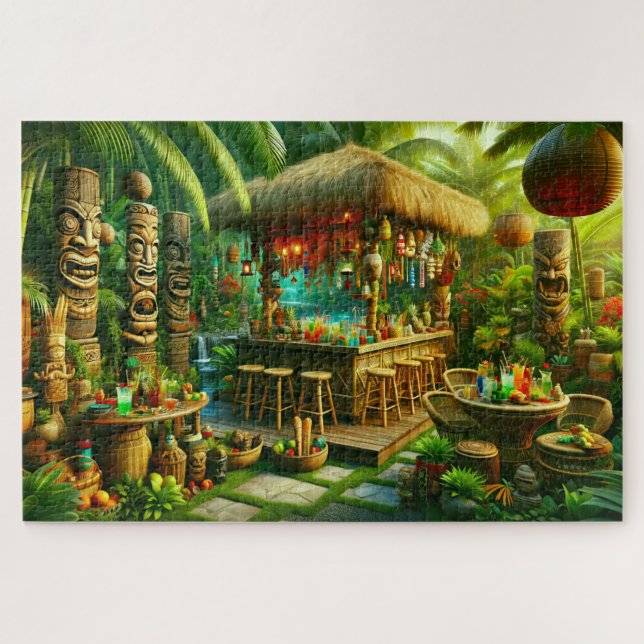 Tiki Oasis Enchanted Tropical Backyard Escape Jigsaw Puzzle (Horizontal)