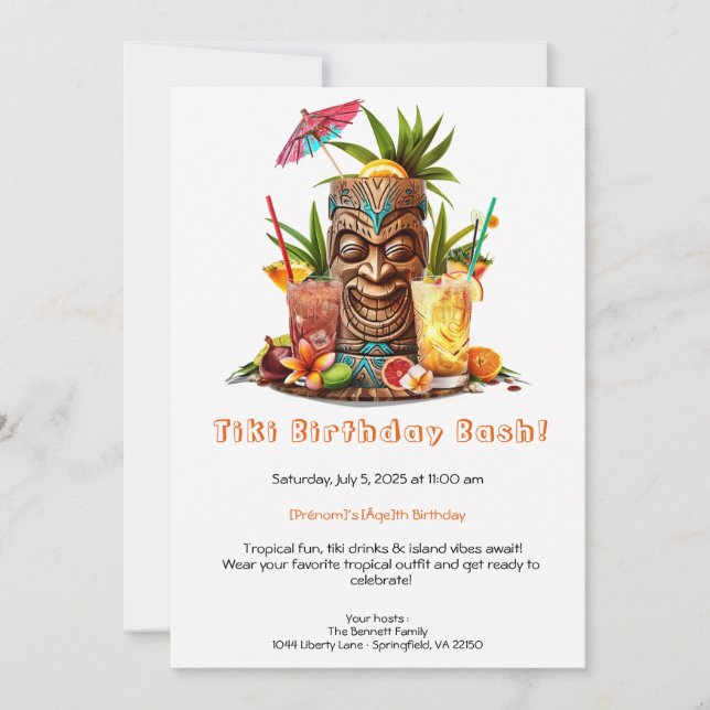 Tiki Party Birthday Invitation – Tropical Luau  (Front)