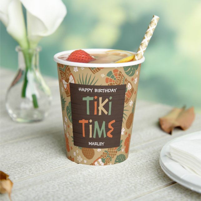 Tiki Party Tropical Luau Birthday Paper Cups (Insitu)