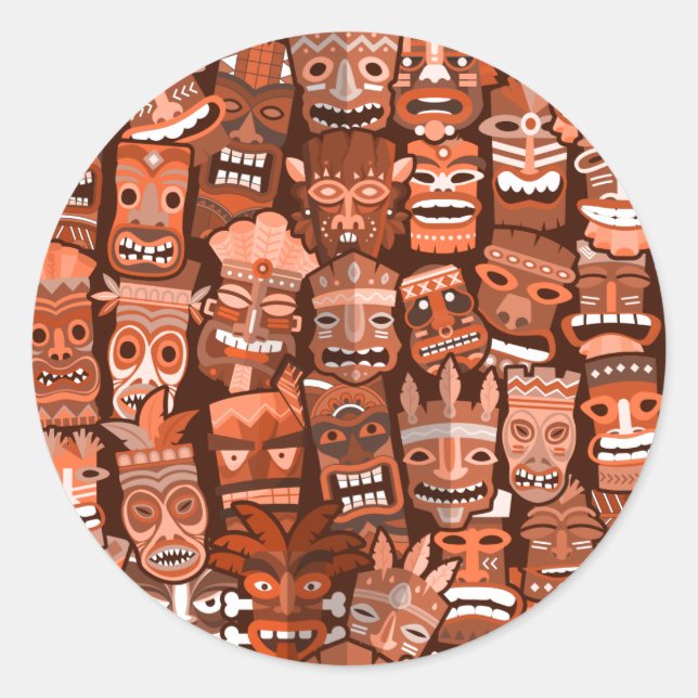 TIKI Pattern 3 Classic Round Sticker (Front)