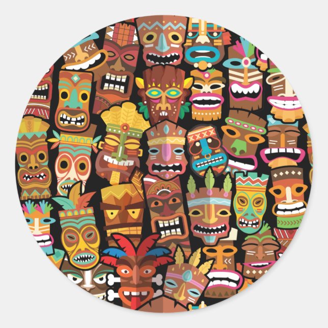 TIKI Pattern 4 Classic Round Sticker (Front)
