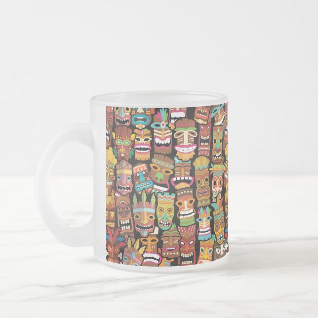 TIKI Pattern 4 Frosted Glass Coffee Mug (Left)