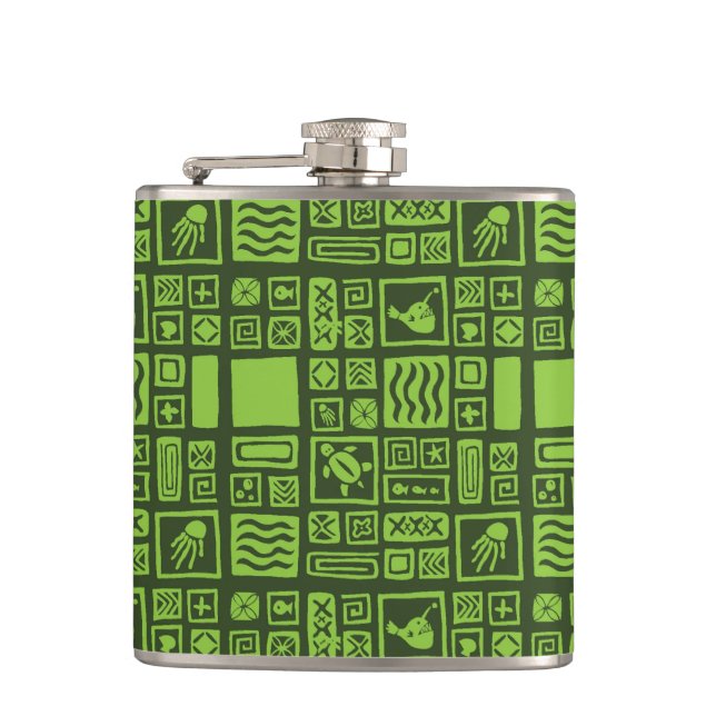 Tiki Pattern Hip Flask (Front)