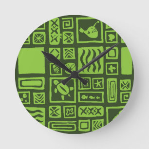 Tiki Pattern Round Clock