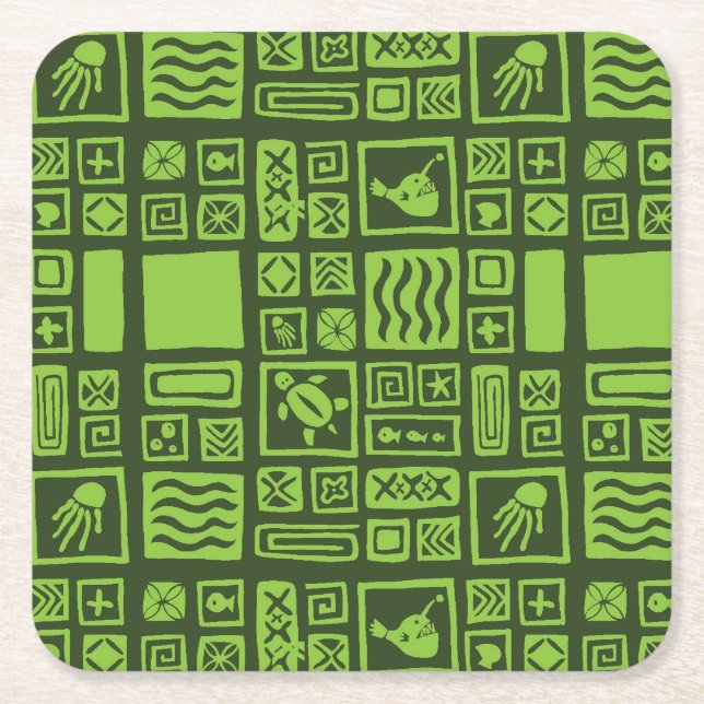 Tiki Pattern Square Paper Coaster (Front)